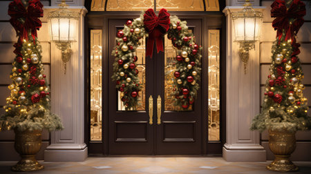 evergreen front door decorの写真素材