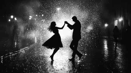 rain black and white coupleの写真素材