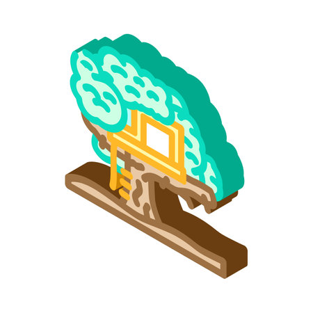 treehouse cabin wooden isometric icon vector illustrationのイラスト素材