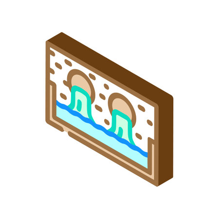 pipes dumping colored liquid into river isometric icon vector illustrationのイラスト素材