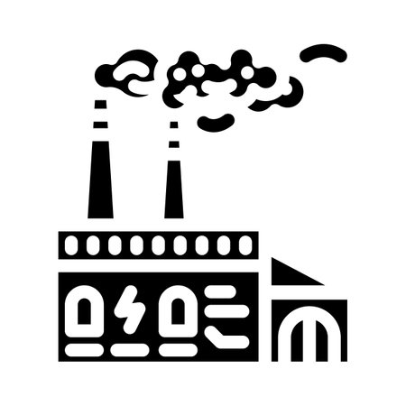 power plant releasing co2 air pollution glyph icon vector illustrationのイラスト素材