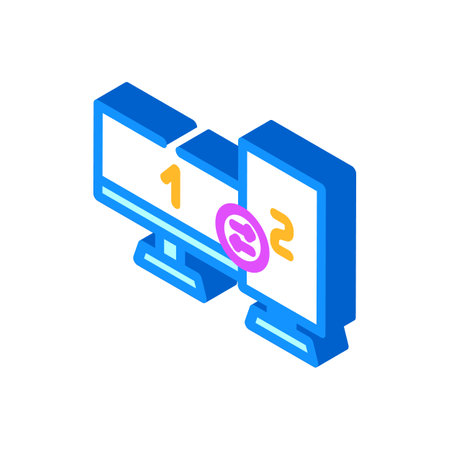 multi screen streaming setup gaming pc isometric icon vector illustrationのイラスト素材