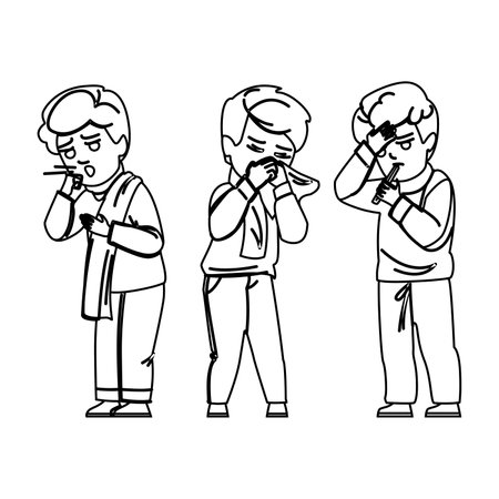 cough sick kid boy vectorのイラスト素材