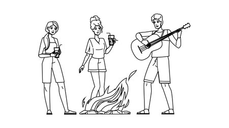 fire beach bonfire party vectorのイラスト素材