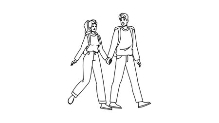 serene couple nature walk vectorのイラスト素材