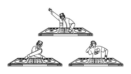 music dj man character turntable vectorのイラスト素材