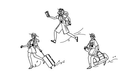 travel hurrying tourist woman vectorのイラスト素材
