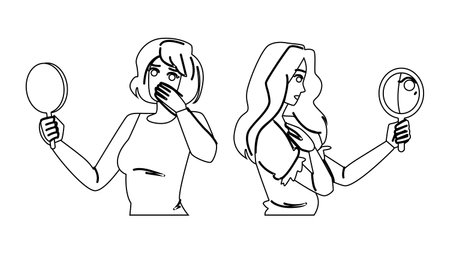 vulnerability woman mirror fear vectorのイラスト素材