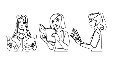 female woman reading book vectorのイラスト素材