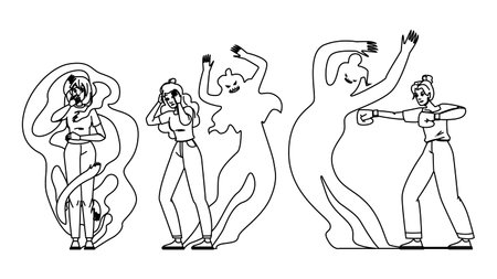 silhouette woman shadow fear vectorのイラスト素材