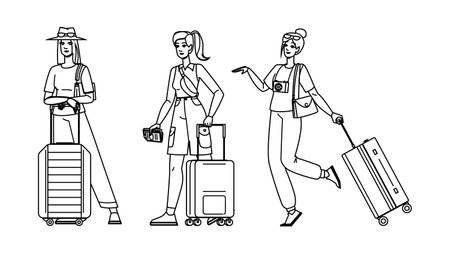 wanderlust woman travel suitcase vectorのイラスト素材
