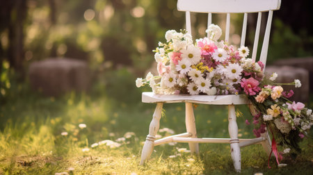 bouquet white wood with flowersの素材