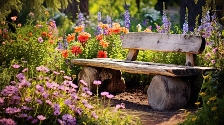 garden wood and flowersの素材