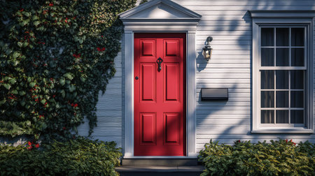 architecture house red door illustration entrance design, vibrant color, detail texture architecture house red doorの素材