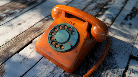 style vintage orange phone illustration retro classic, dial rotary, handcorded nostalgic style vintage orange phoneの素材