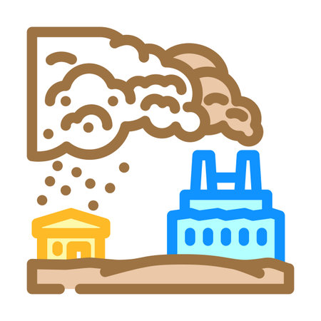 industrial plant emitting lead dust affecting local communities color icon vector illustrationのイラスト素材