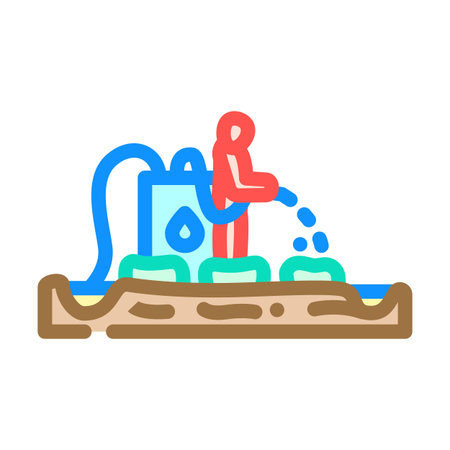 farmers using water contaminated metals for irrigation color icon vector illustrationのイラスト素材