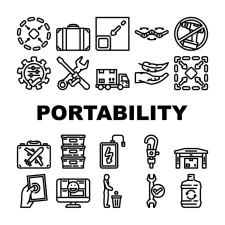 portability convenience product icons set vectorのイラスト素材