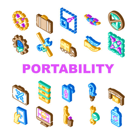 portability convenience product icons set vectorのイラスト素材