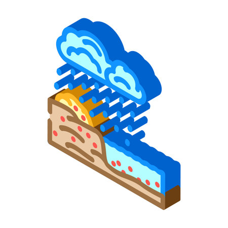 copper zinc runoff river system after heavy rainfall isometric icon vector illustrationのイラスト素材