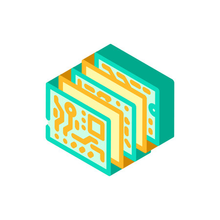 multi layered circuit design isometric icon vector illustrationのイラスト素材