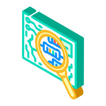 circuit under magnifying glass isometric icon vector illustrationのイラスト素材