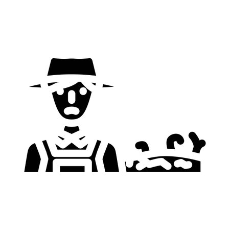 farmer near contaminated crops glyph icon vector illustrationのイラスト素材