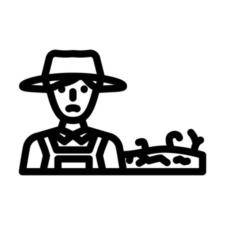 farmer near contaminated crops line icon vector illustrationのイラスト素材