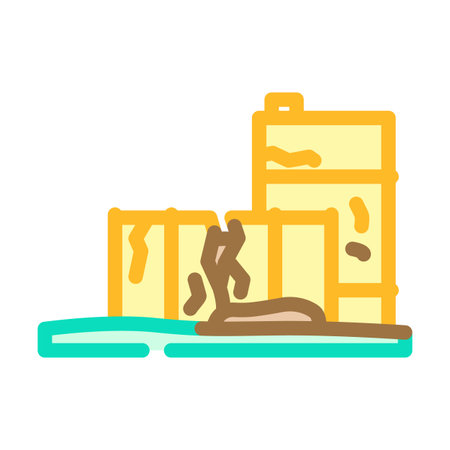 oil barrels leaking onto ground color icon vector illustrationのイラスト素材