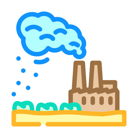 factory releasing waste onto farmland color icon vector illustrationのイラスト素材