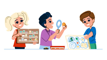 stamps collecting hobby kid vectorのイラスト素材