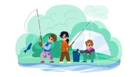 rod fishing hobby kid vectorのイラスト素材