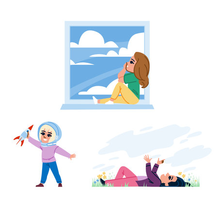 adventure kid girl dreamer vectorのイラスト素材