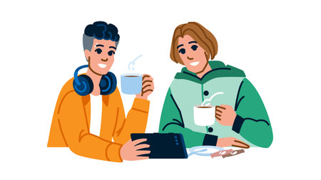 friends teen boys cafe vectorのイラスト素材