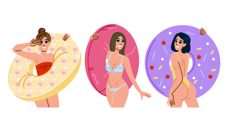 float woman inflatable ring vectorのイラスト素材