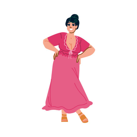 Confident plus size woman smiling and posing with hands on hipsのイラスト素材