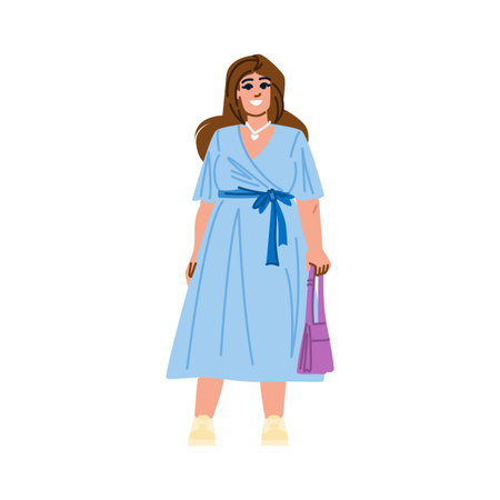 Plus size woman wearing stylish dress and holding purple bagのイラスト素材