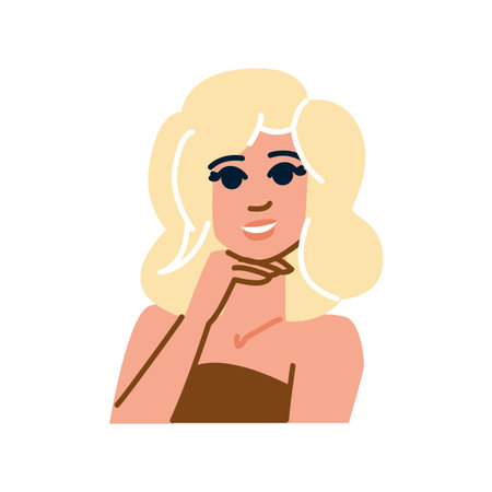 Smiling blonde woman touching chin, fashion and beauty illustrationのイラスト素材