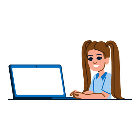 Smiling student girl using laptop for online educationのイラスト素材