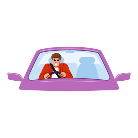 Angry driver holding steering wheel and driving carのイラスト素材