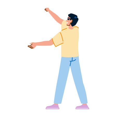 Young man dancing and pointing with enthusiasm and joyのイラスト素材