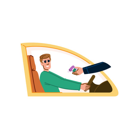 Doctor measuring driver body temperature with infrared thermometer in drive through testing pointのイラスト素材