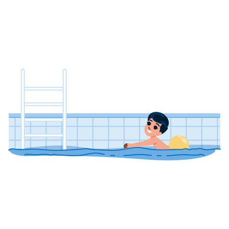 Boy swimming with inflatable ball in indoor poolのイラスト素材
