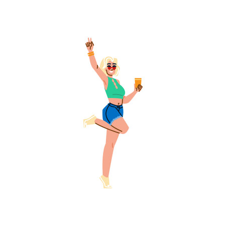 Young woman dancing and having fun at music festivalのイラスト素材