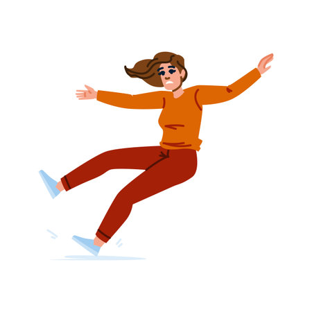 Young woman slipping and falling on wet floorのイラスト素材