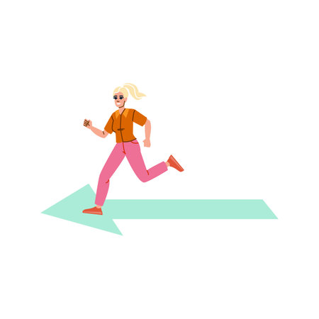 Businesswoman running on a big green arrow following the right directionのイラスト素材