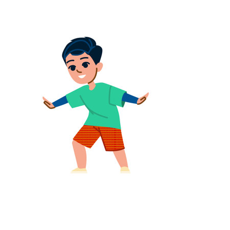 Happy child dancing and having fun, playful kid enjoying movementのイラスト素材
