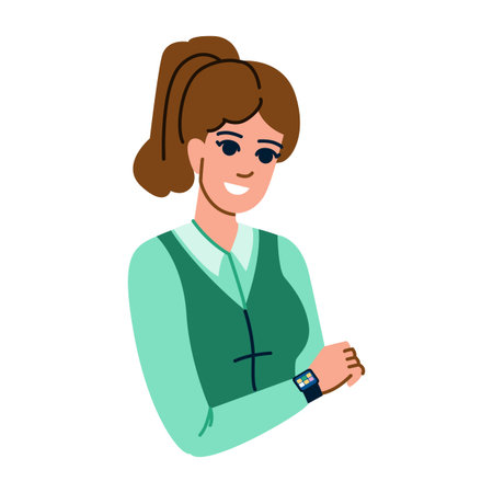 Smiling businesswoman checking time on her smartwatchのイラスト素材