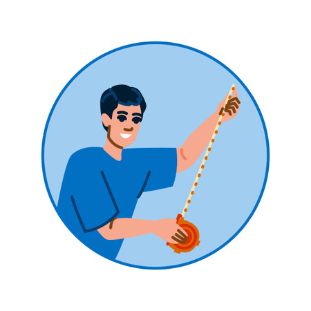 Surveyor measuring length using measuring tape toolのイラスト素材