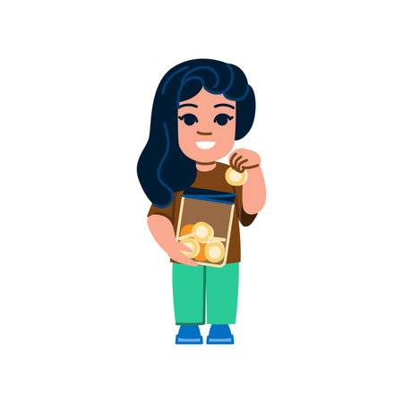 Smiling girl enjoying dried fruit snack, promoting healthy eating habitsのイラスト素材
